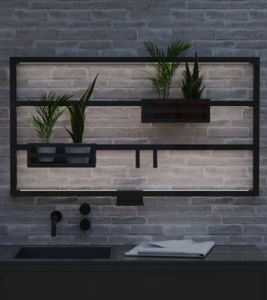 Wall-mounted outdoor structure used as a versatile support system for hanging and organizing accessories